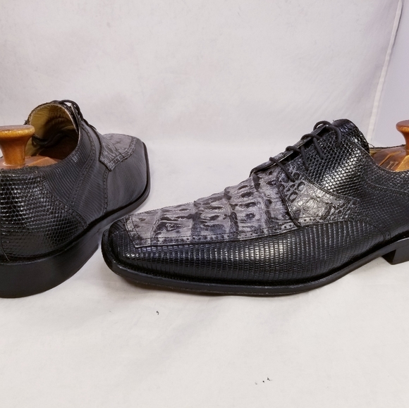 DAVID EDEN GENUINE CROCODILE LIZARD MEN SHOES OXFORDS BLACK GRAY SIZE 13 EUC - Picture 12 of 13